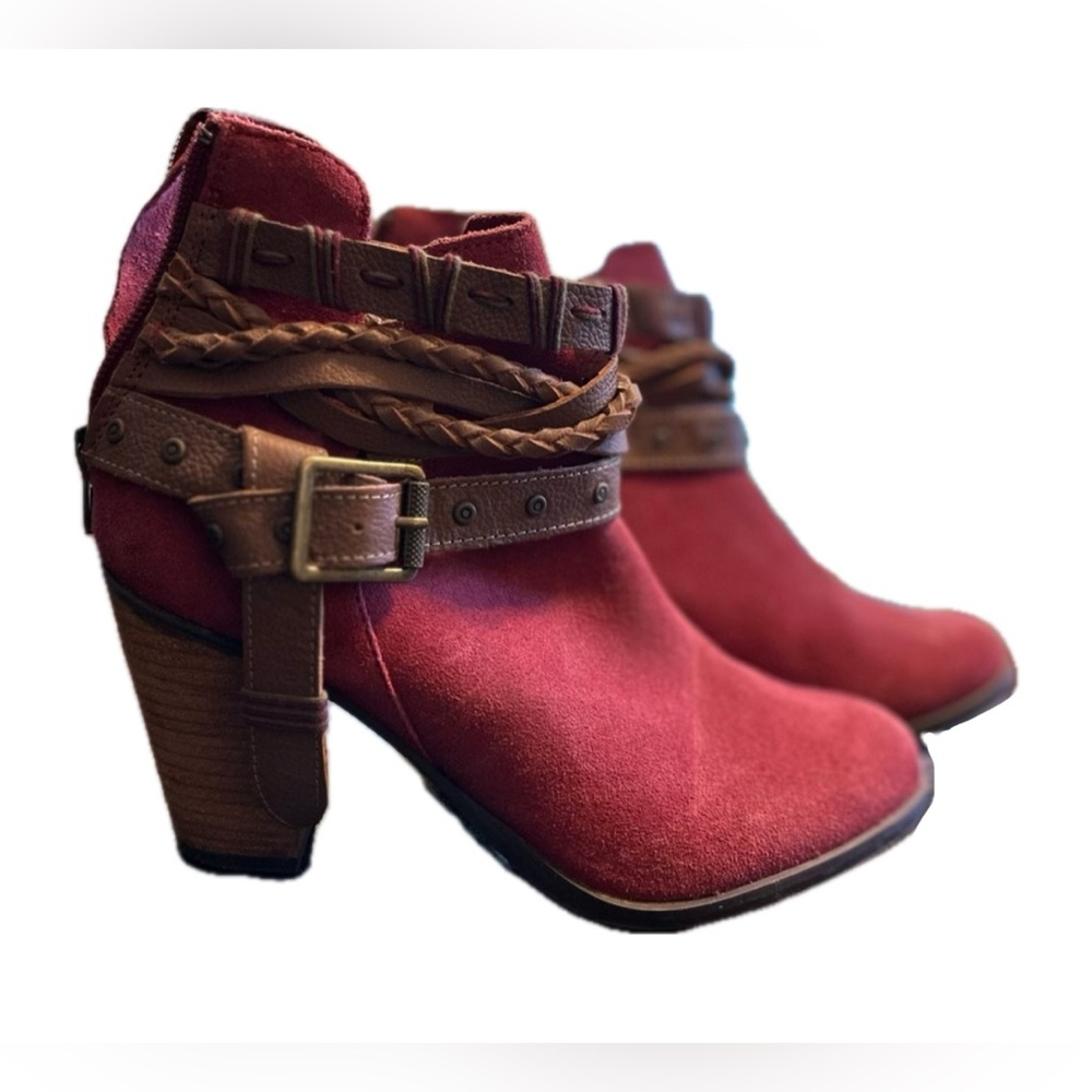 Naughty Monkey Red Suede Leather Ankle Bootie Round Toe Side Zip Womens 7.5 - Picture 5 of 12